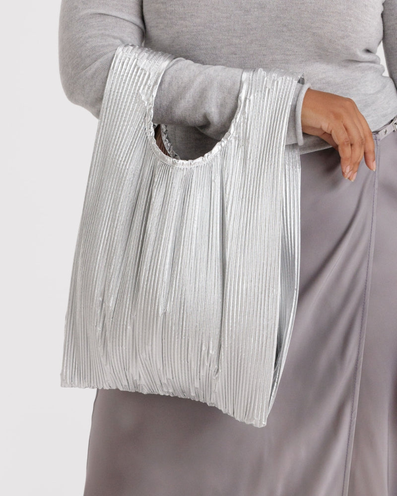 Pleated Reusable Bag - Chrome Metallic