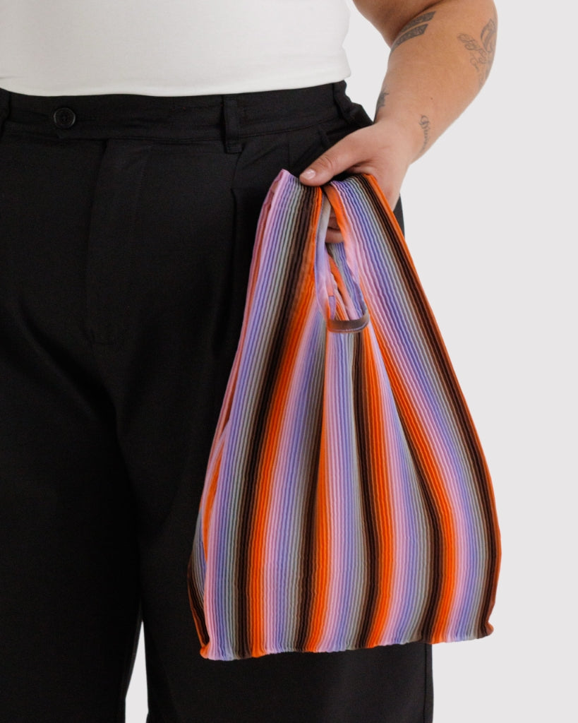 Pleated Reusable Bag - Gradient Stripe Poppy & Lilac