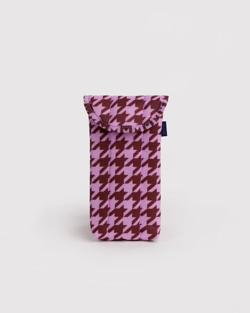Puffy Glasses Case - Pink Houndstooth