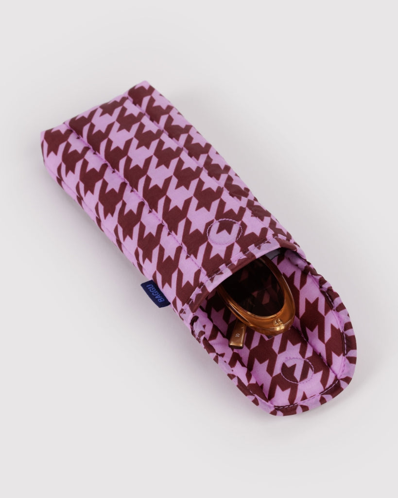 Puffy Glasses Case - Pink Houndstooth