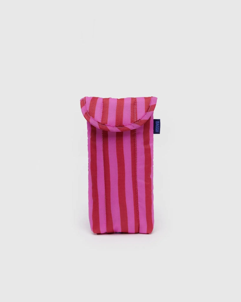 Puffy Glasses Case - Pink & Red Painted Stripe