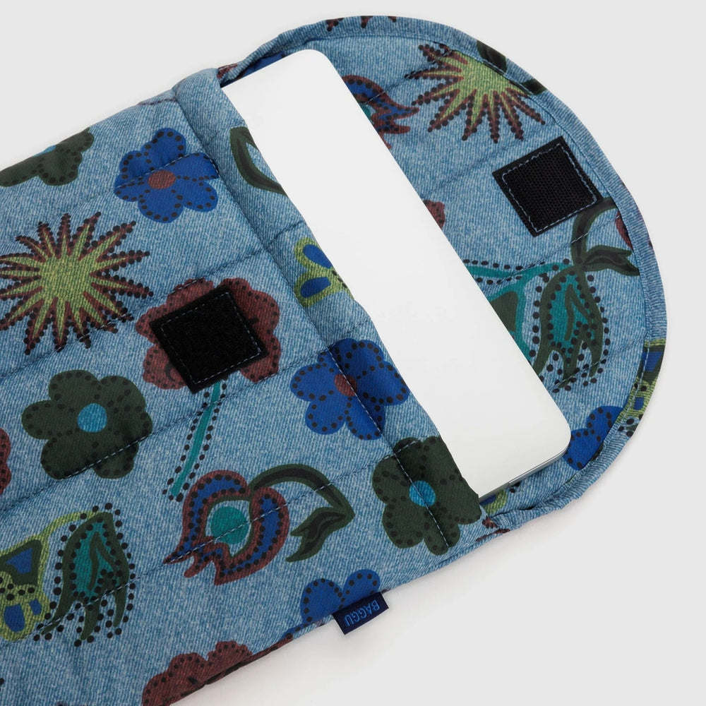 Puffy Laptop Sleeve - Digital Denim Birds