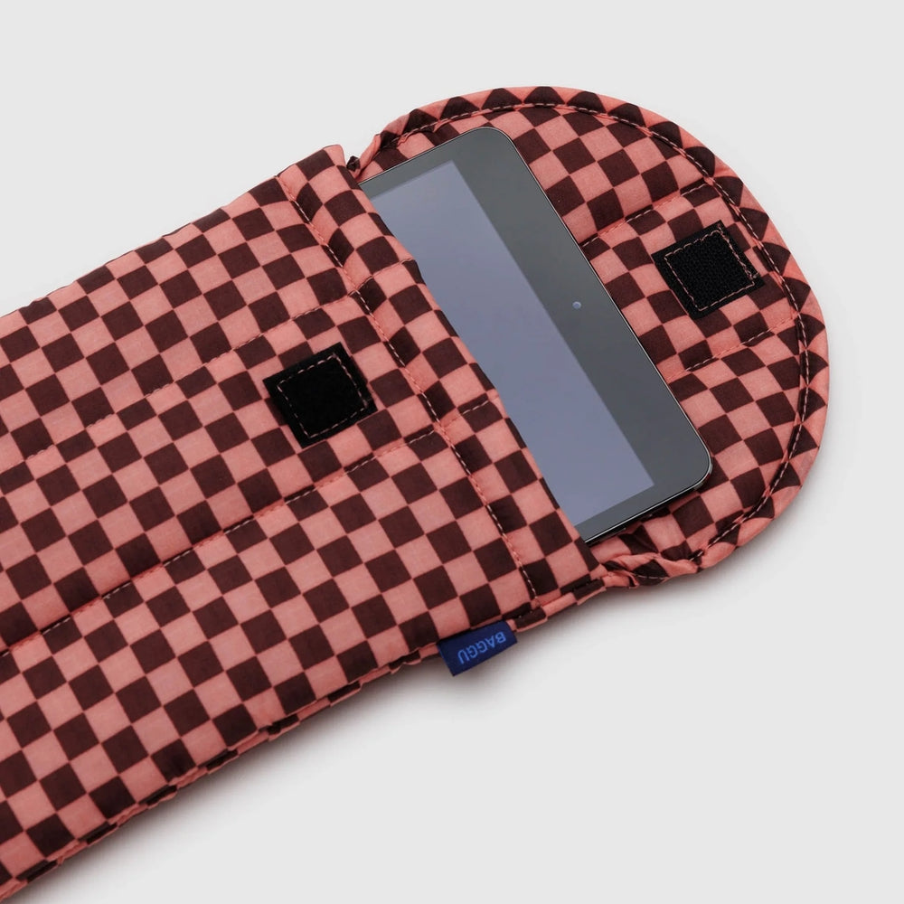 Puffy Tablet Case - Pink Brown Check