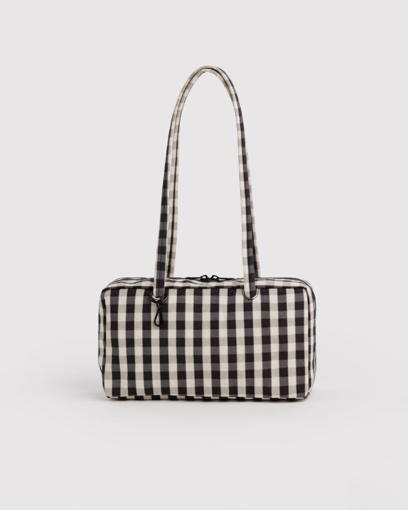 Regular Nylon Bowler Bag - Black & Cream Gingham