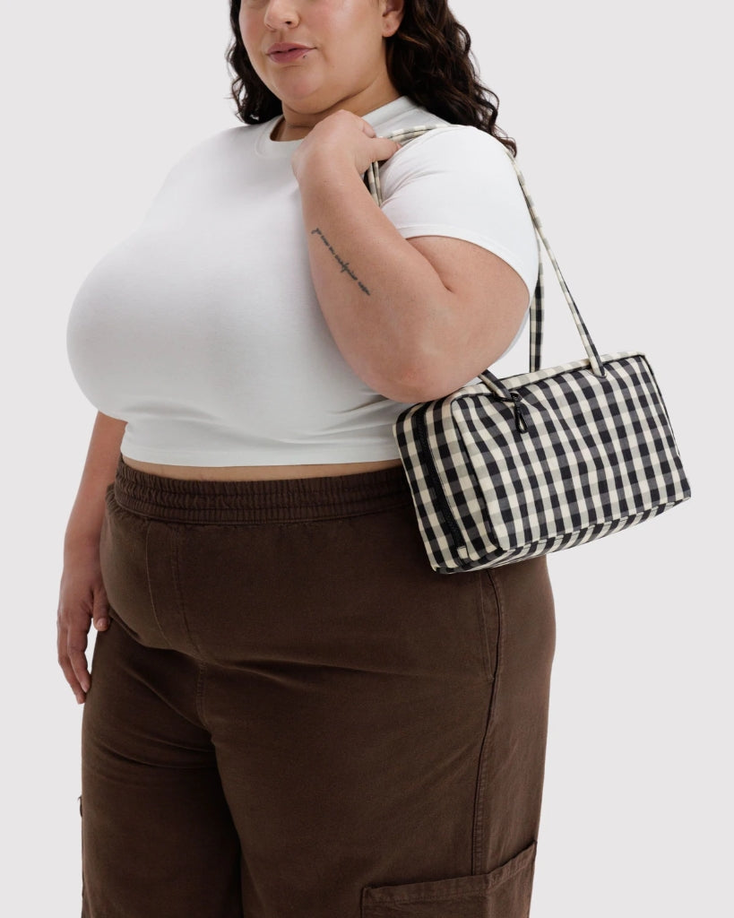 Regular Nylon Bowler Bag - Black & Cream Gingham