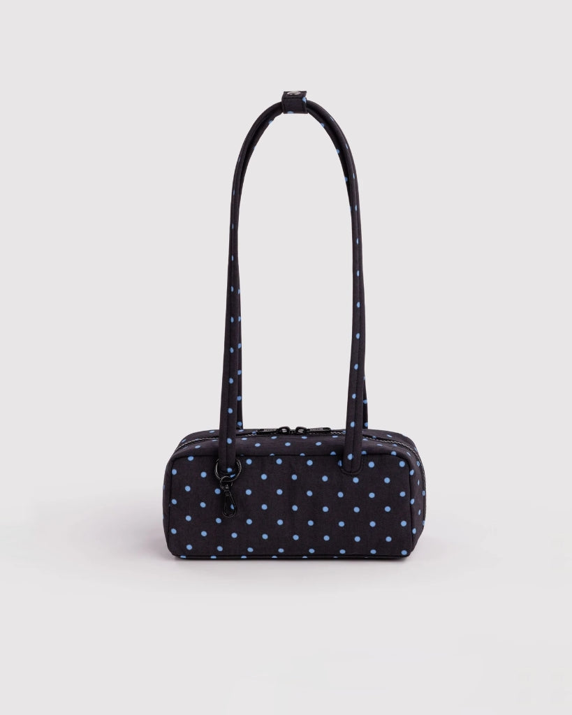 Small Nylon Bowler Bag - Black & Sky Blue Micro Dot