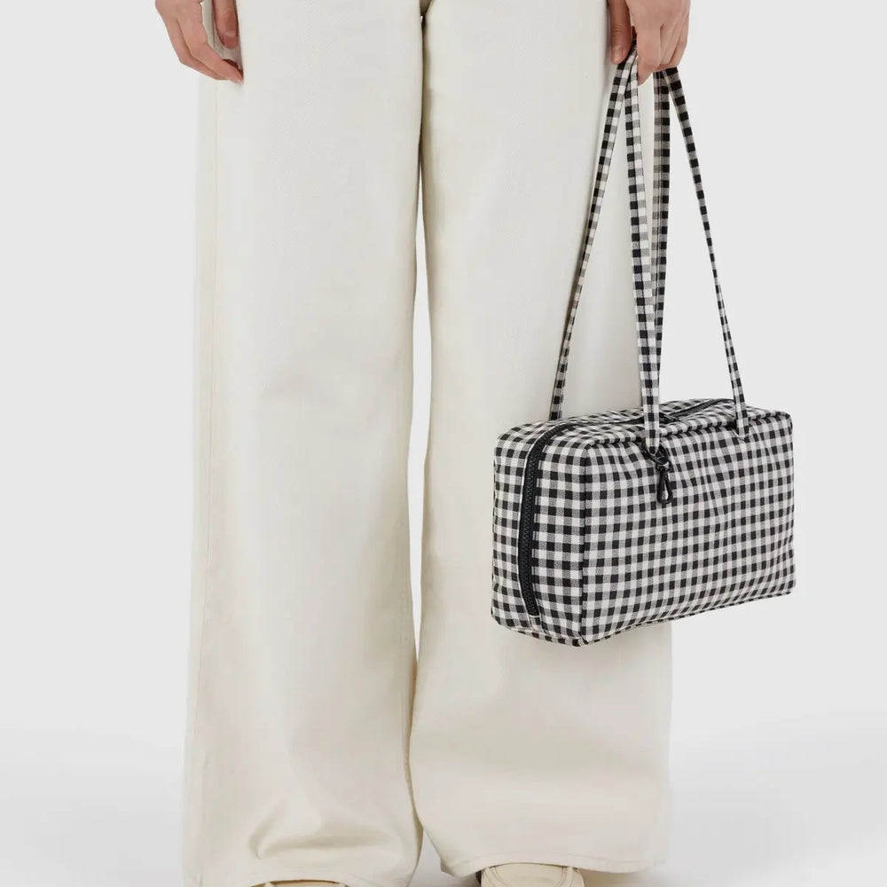 Small Nylon Bowler Bag - Black & White Gingham