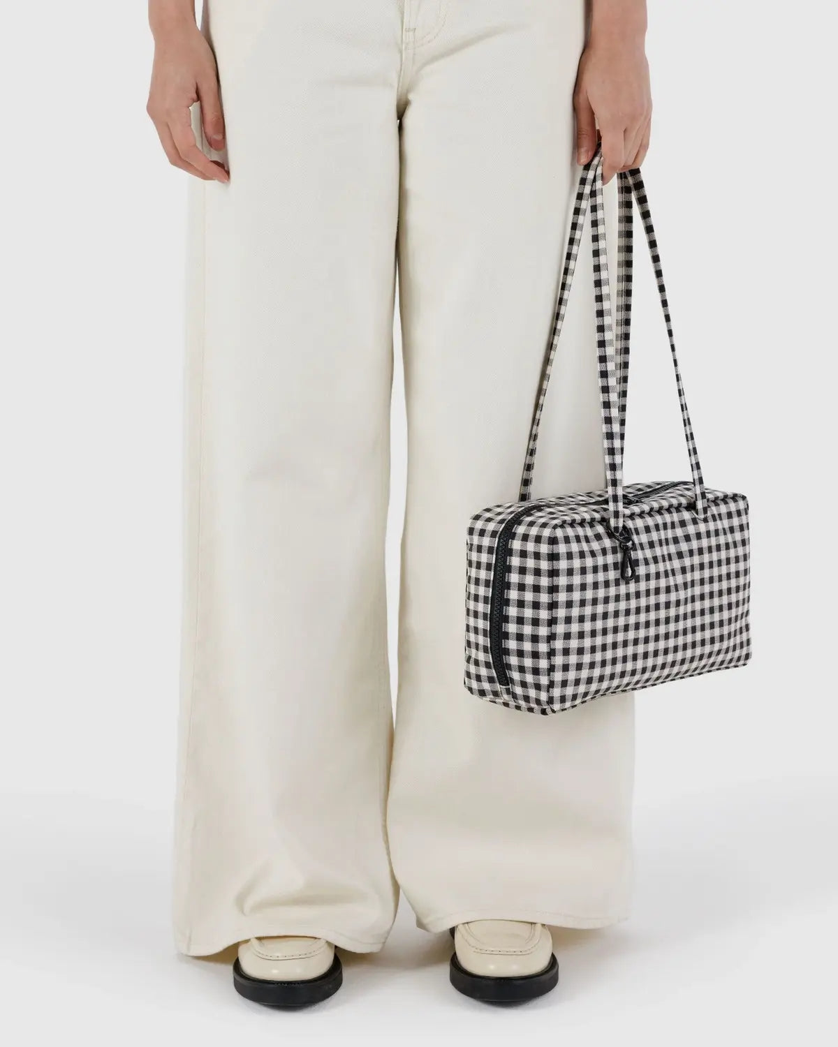 Small Nylon Bowler Bag - Black & White Gingham