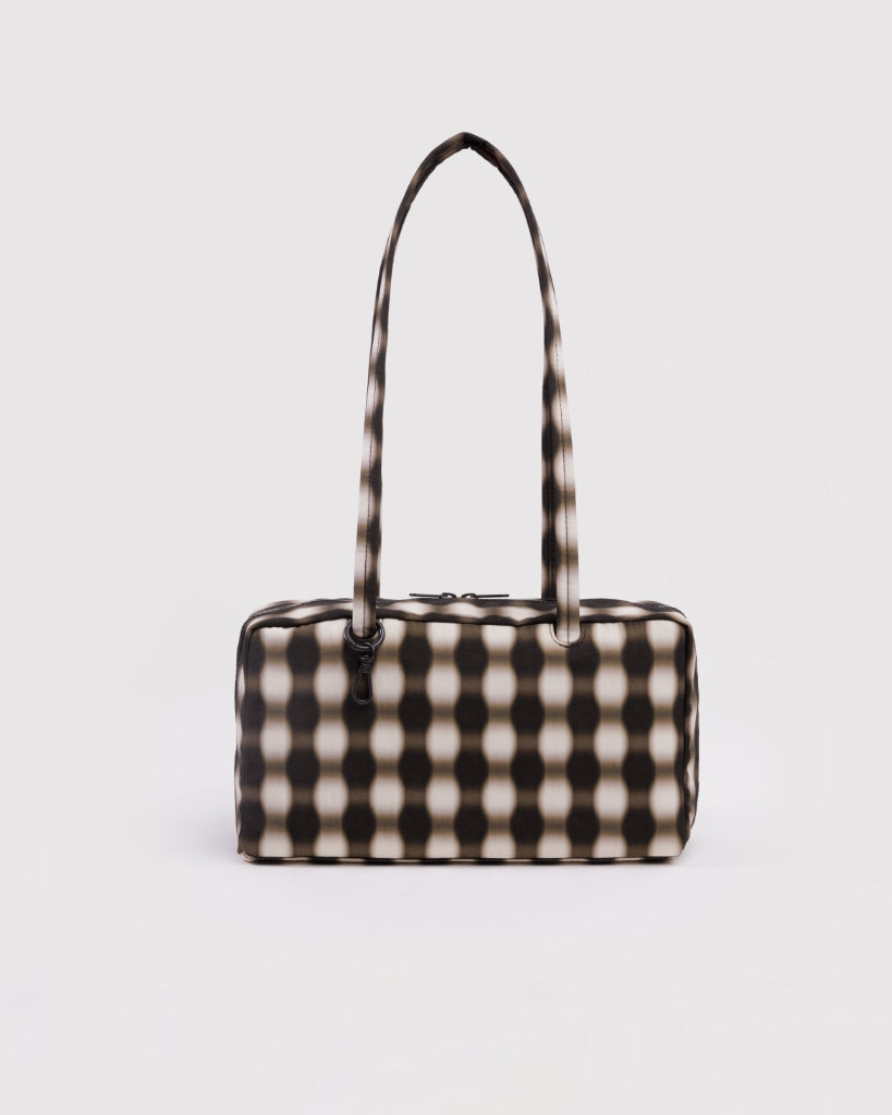 Small Nylon Bowler Bag - Blurred Gingham Brown