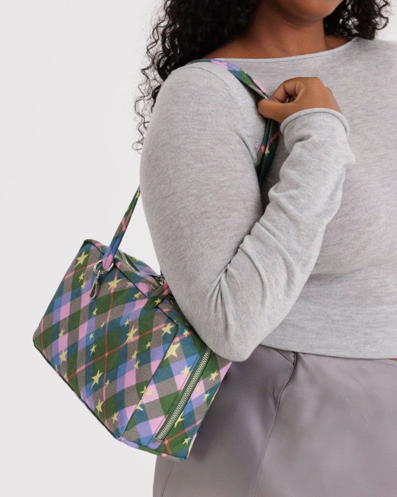 Small Nylon Bowler Bag - Green Star Plaid [PRE ORDER]