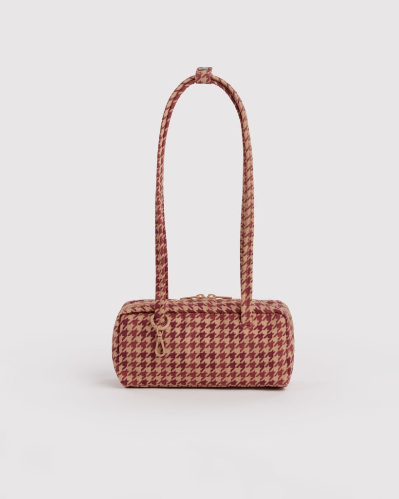 Small Nylon Bowler Bag - Tan Houndstooth