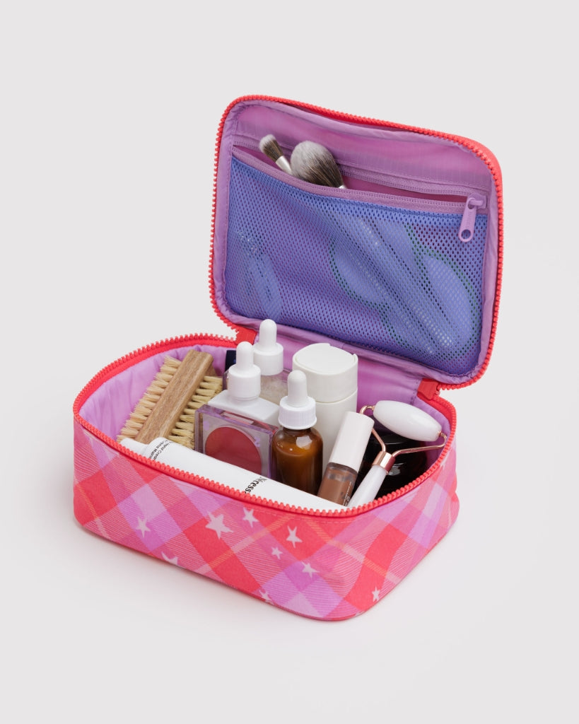 Cosmetic Case Small - Pink Star Plaid [PRE ORDER]