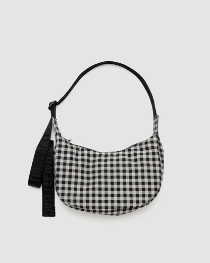 Small Crescent Bag - Black & White Gingham
