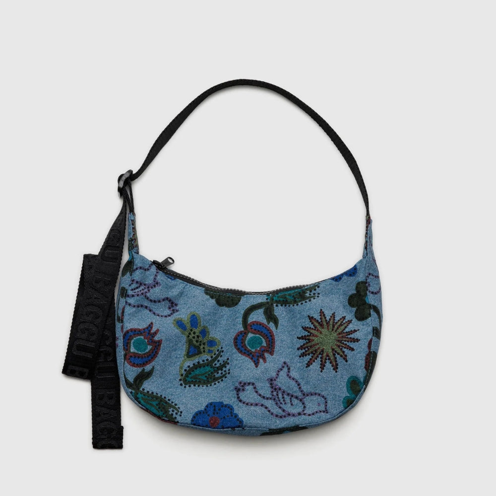 Small Crescent Bag - Digital Denim Birds