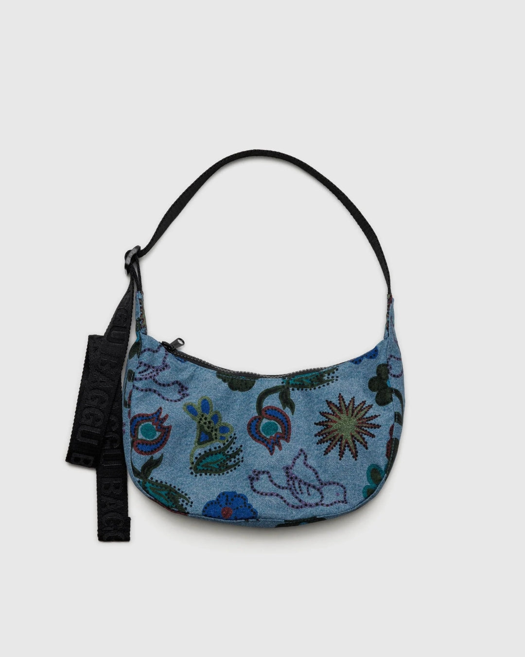 Small Crescent Bag - Digital Denim Birds