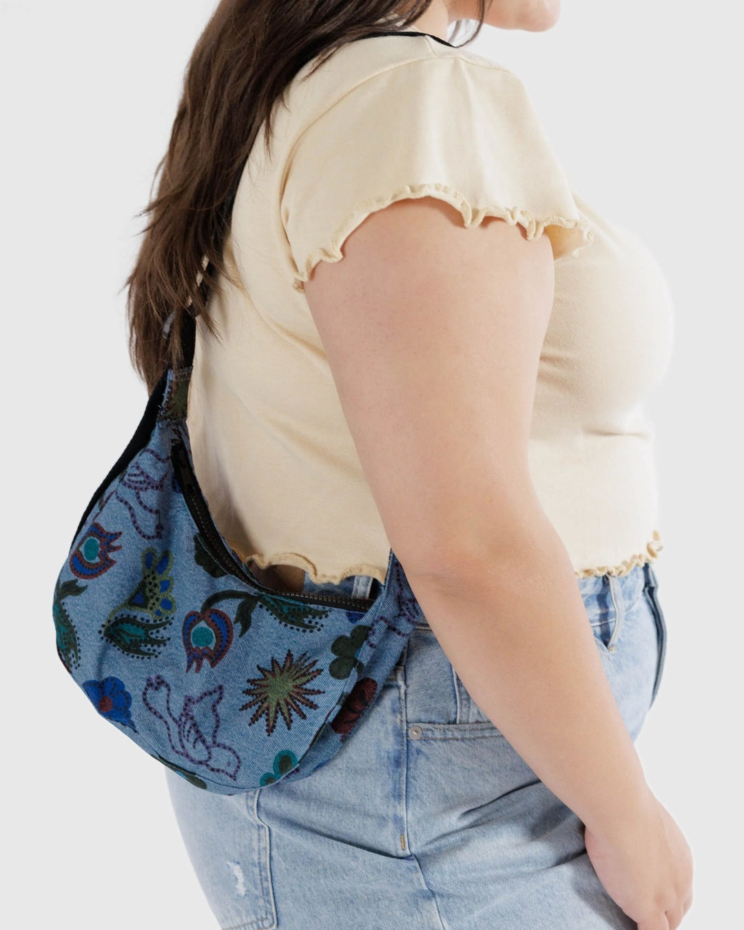 Small Crescent Bag - Digital Denim Birds