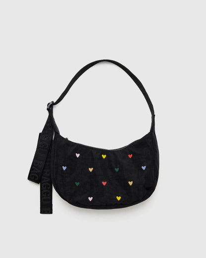 Small Crescent Bag - Embroidered Hearts