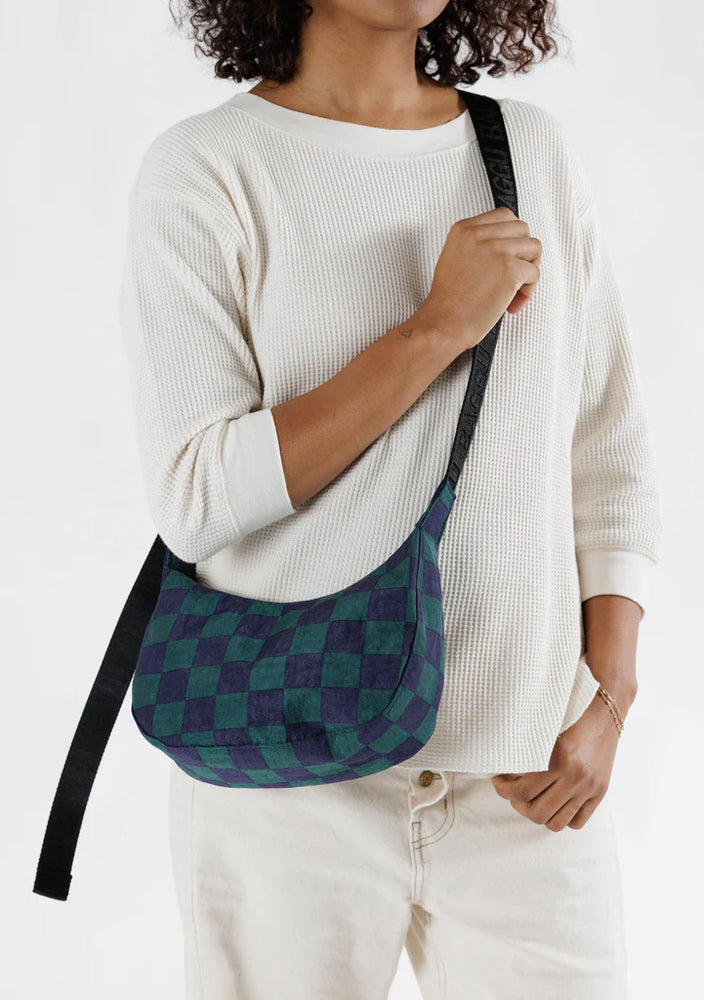 
                      
                        Small Crescent Bag - Navy Green Check
                      
                    