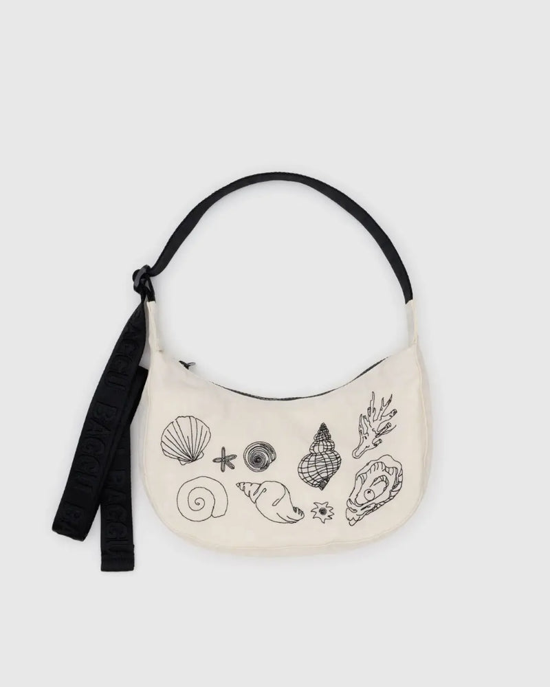 Small Crescent Bag - Embroidered Shells