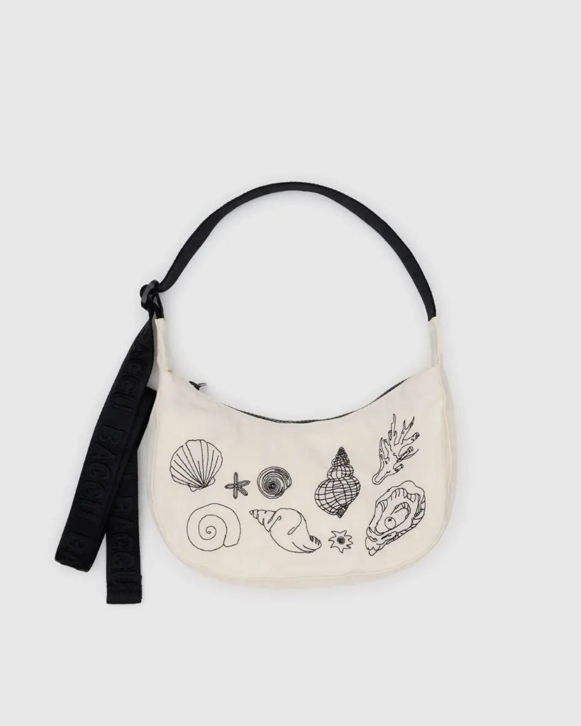Small Crescent Bag - Embroidered Shells
