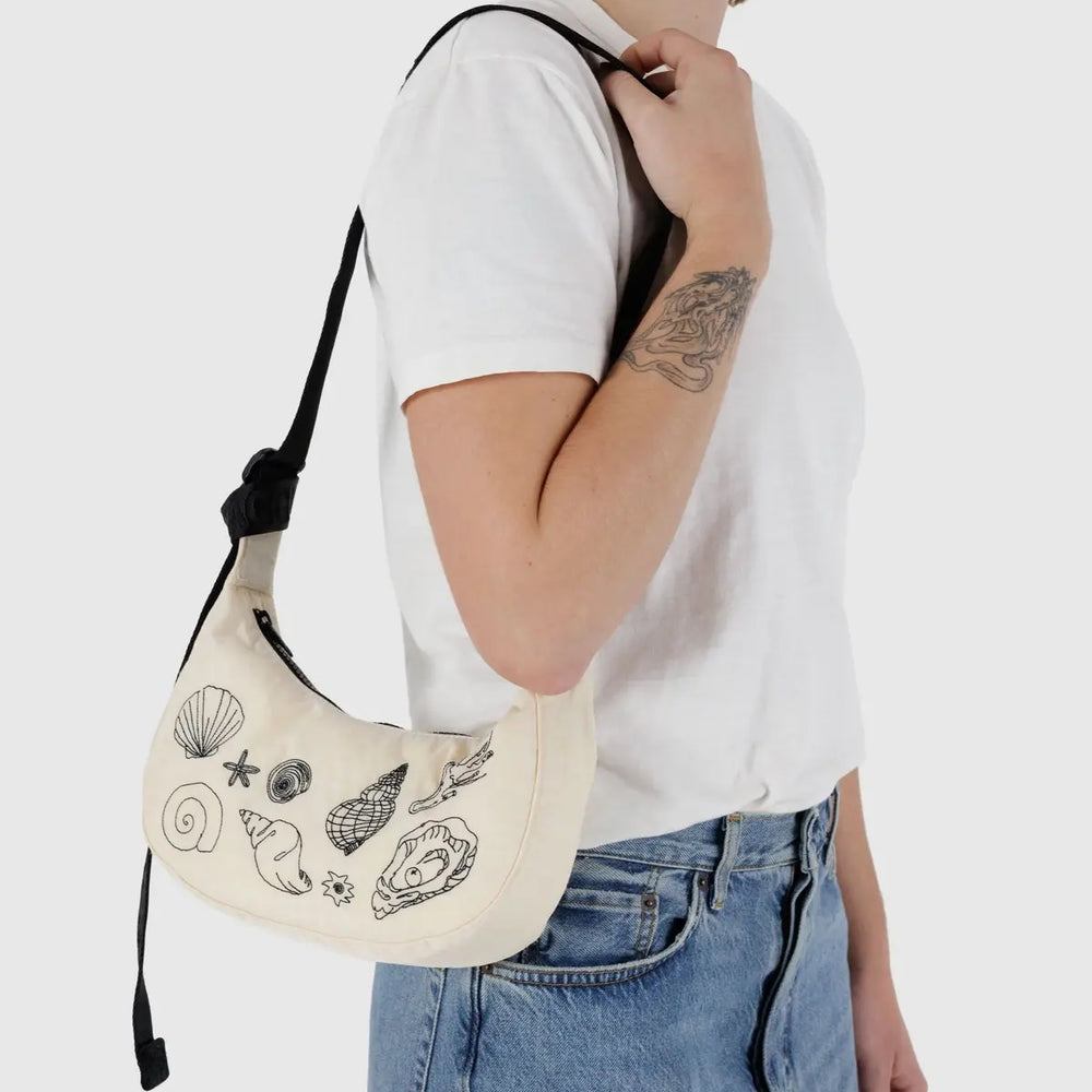 Small Crescent Bag - Embroidered Shells