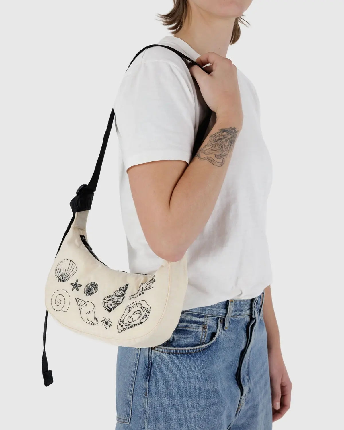 Small Crescent Bag - Embroidered Shells