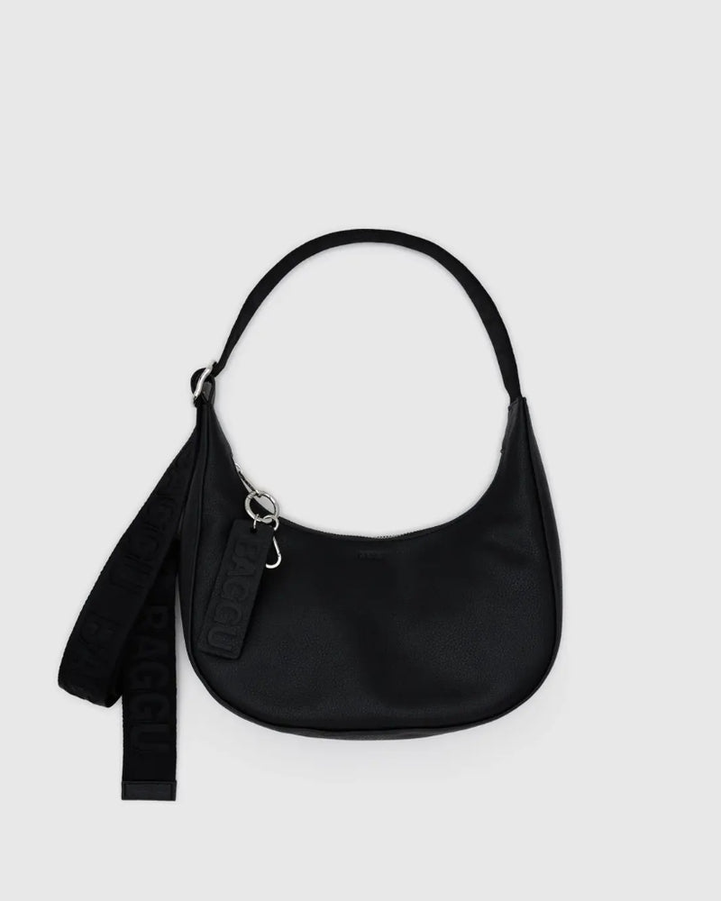 Small Recycled Leather Crescent Bag - Black