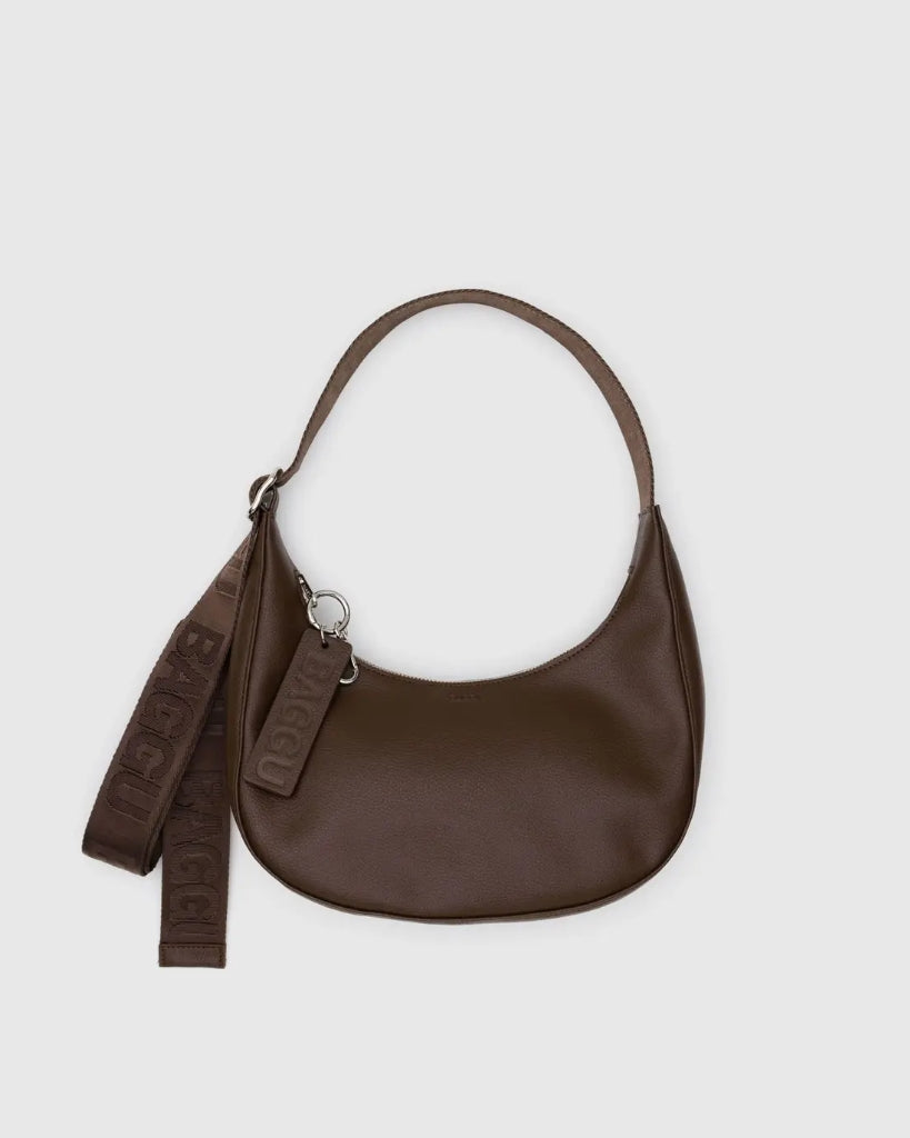 Small Recycled Leather Crescent Bag - Brown