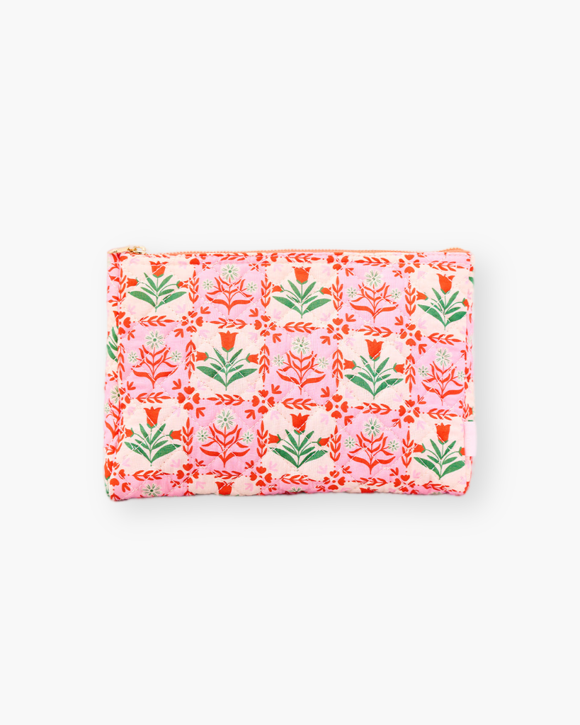 Quilted Pouch - Pink Tile Floral [PRE ORDER]