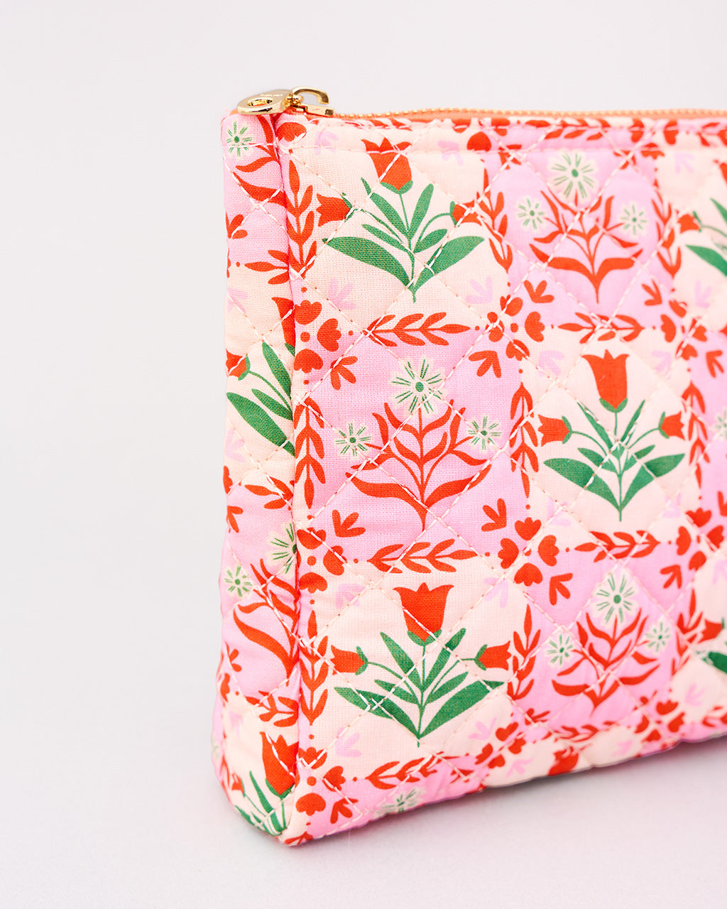 Quilted Pouch - Pink Tile Floral [PRE ORDER]