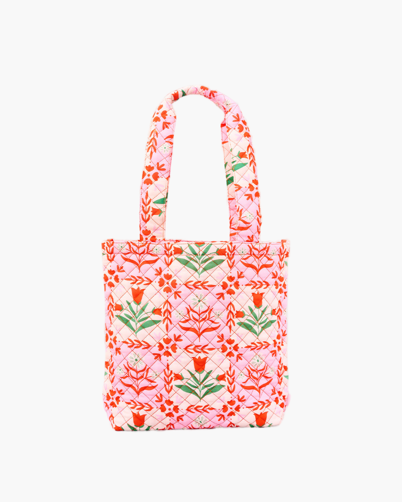 Quilted Tote Bag - Pink Tile Floral [PRE ORDER]