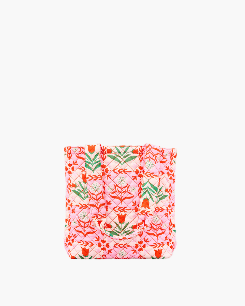 Quilted Tote Bag - Pink Tile Floral [PRE ORDER]