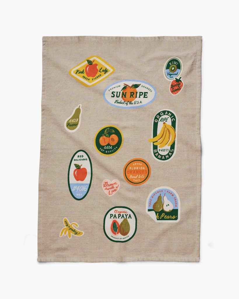 Tea Towel - Fruit Stickers [PRE ORDER]