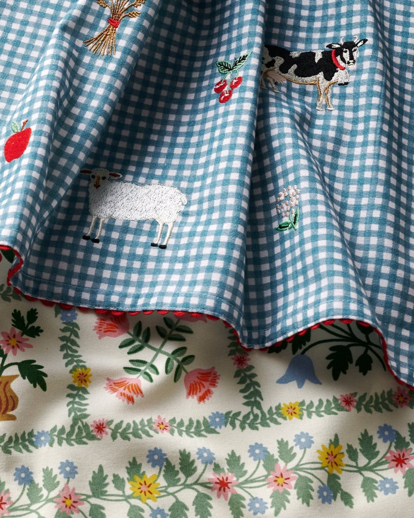 Embroidered Tea Towel - Country Farm Gingham