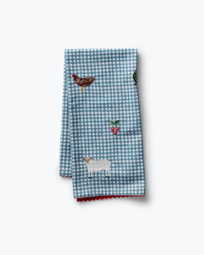 Embroidered Tea Towel - Country Farm Gingham