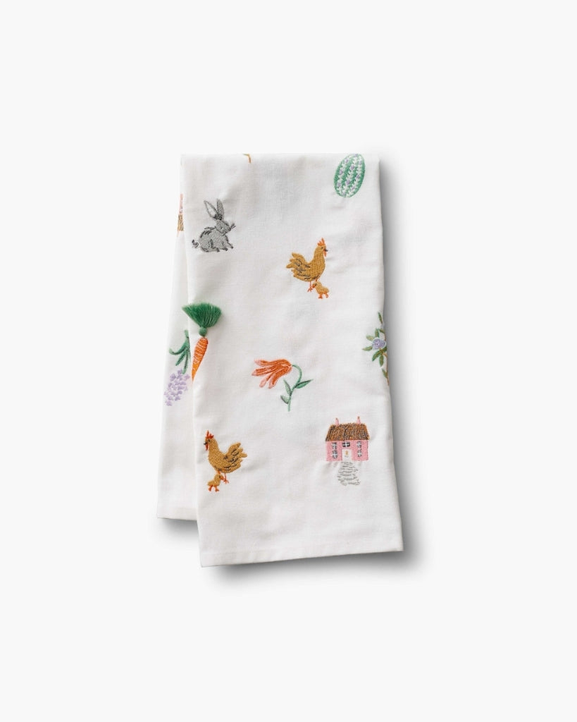 Embroidered Tea Towel - Spring Farm