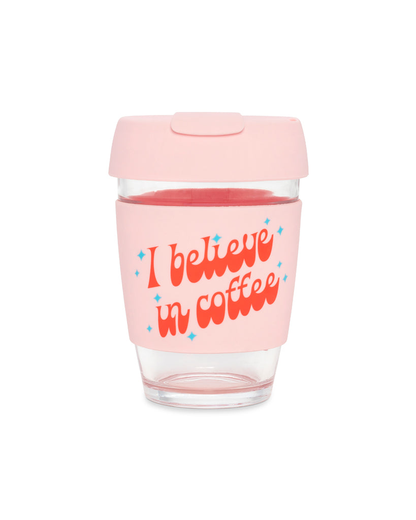 Glass Travel Mug - I Believe In Coffee