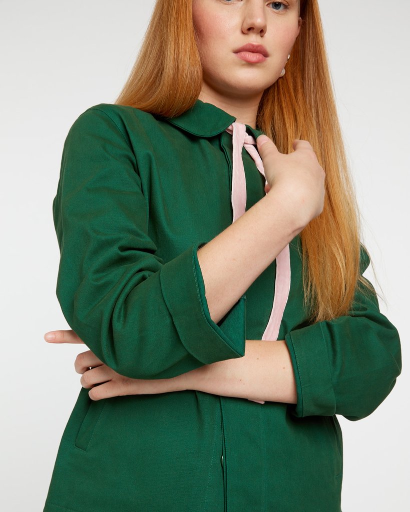 Velvet Bow Work Jacket - Evergreen