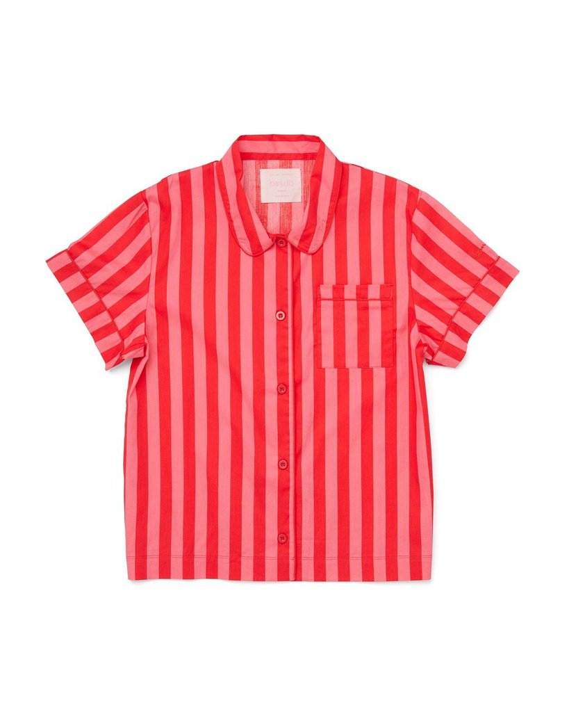 Short Sleeve Leisure Shirt - Hot Pink/Red Stripe
