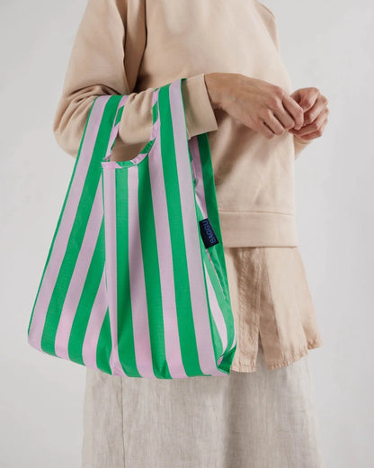 Baby Reusable Bag - Pink Green Awning Stripe
