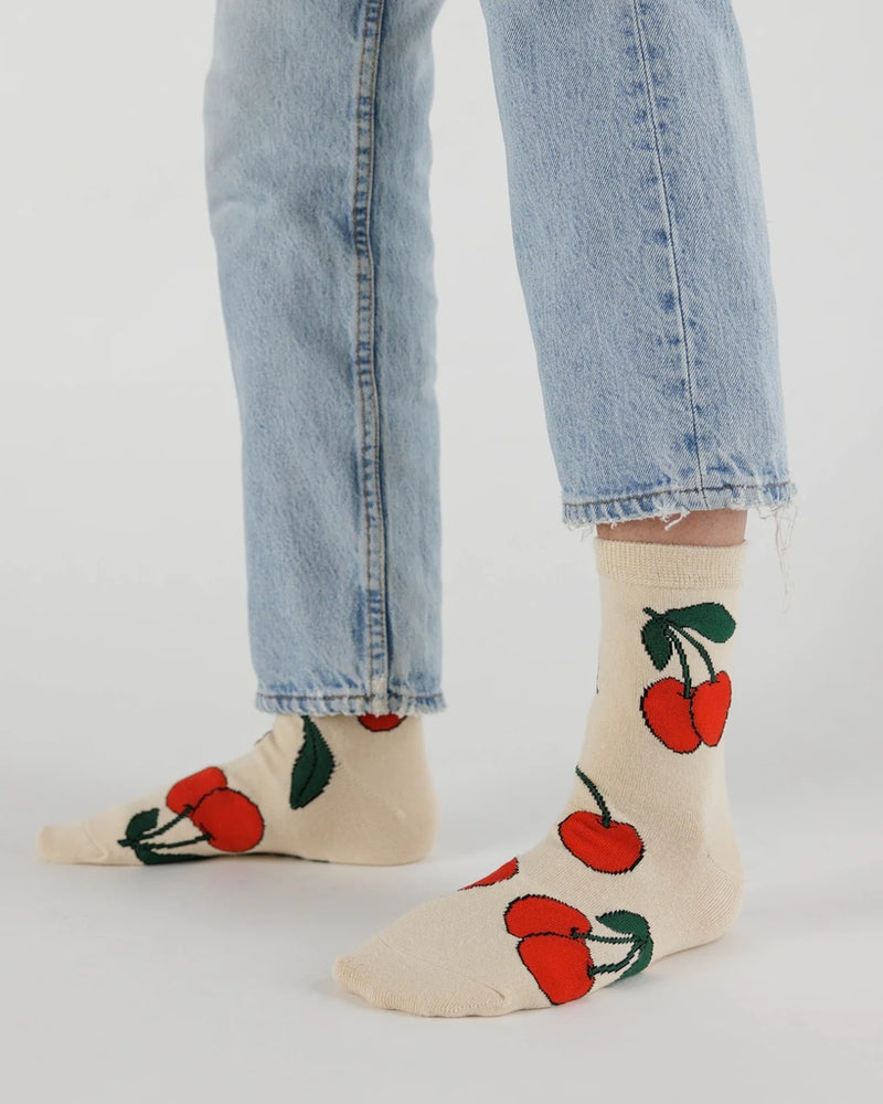 Crew Socks - Ecru Cherry