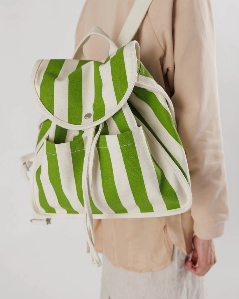 Drawstring Backpack - Green Awning Stripe