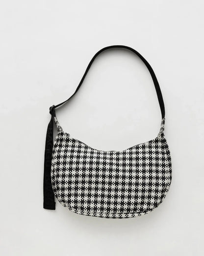 Medium Crescent Bag - Black & White Pixel Gingham