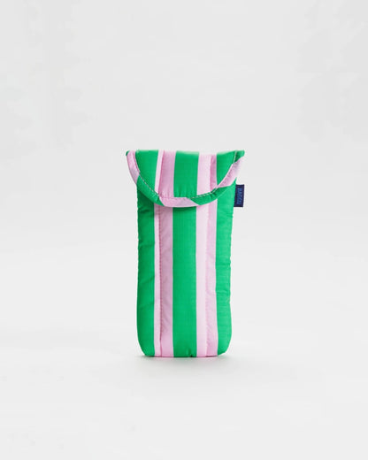 Puffy Glasses Case - Pink Green Awning Stripe