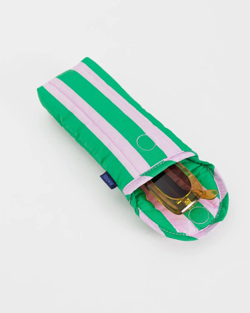 Puffy Glasses Case - Pink Green Awning Stripe