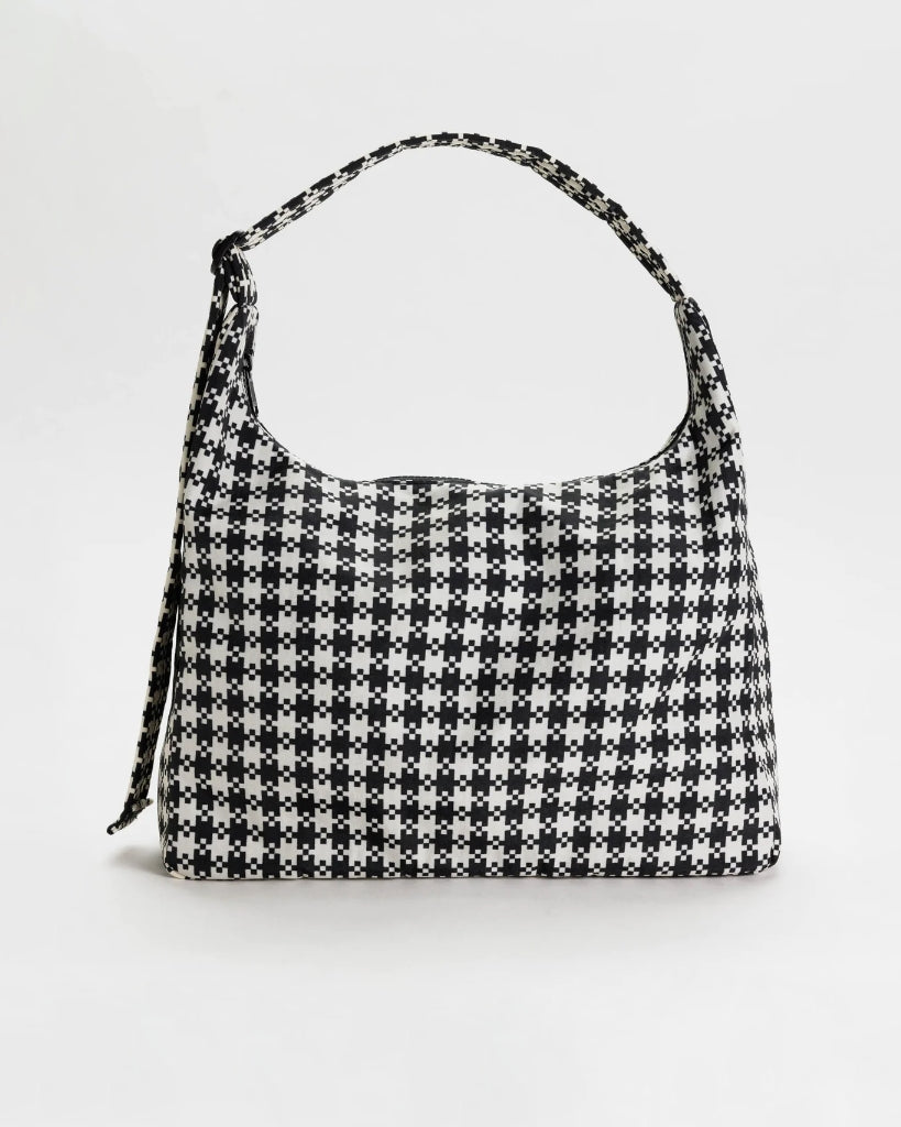 Nylon Shoulder Bag - Black & White Pixel Gingham