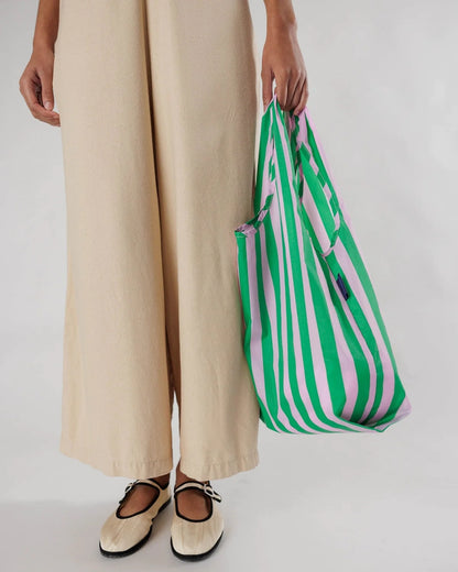 Standard Reusable Bag - Pink Green Awning Stripe