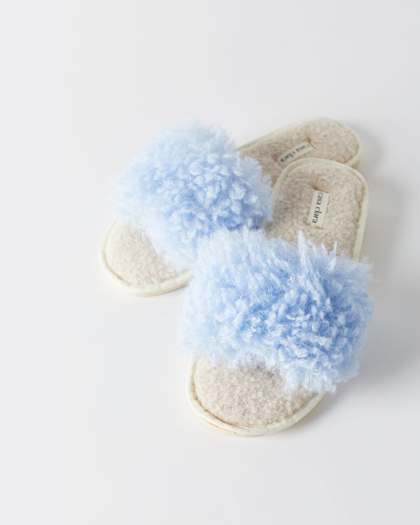 Lola Faux Fur Slippers - Baby Blue