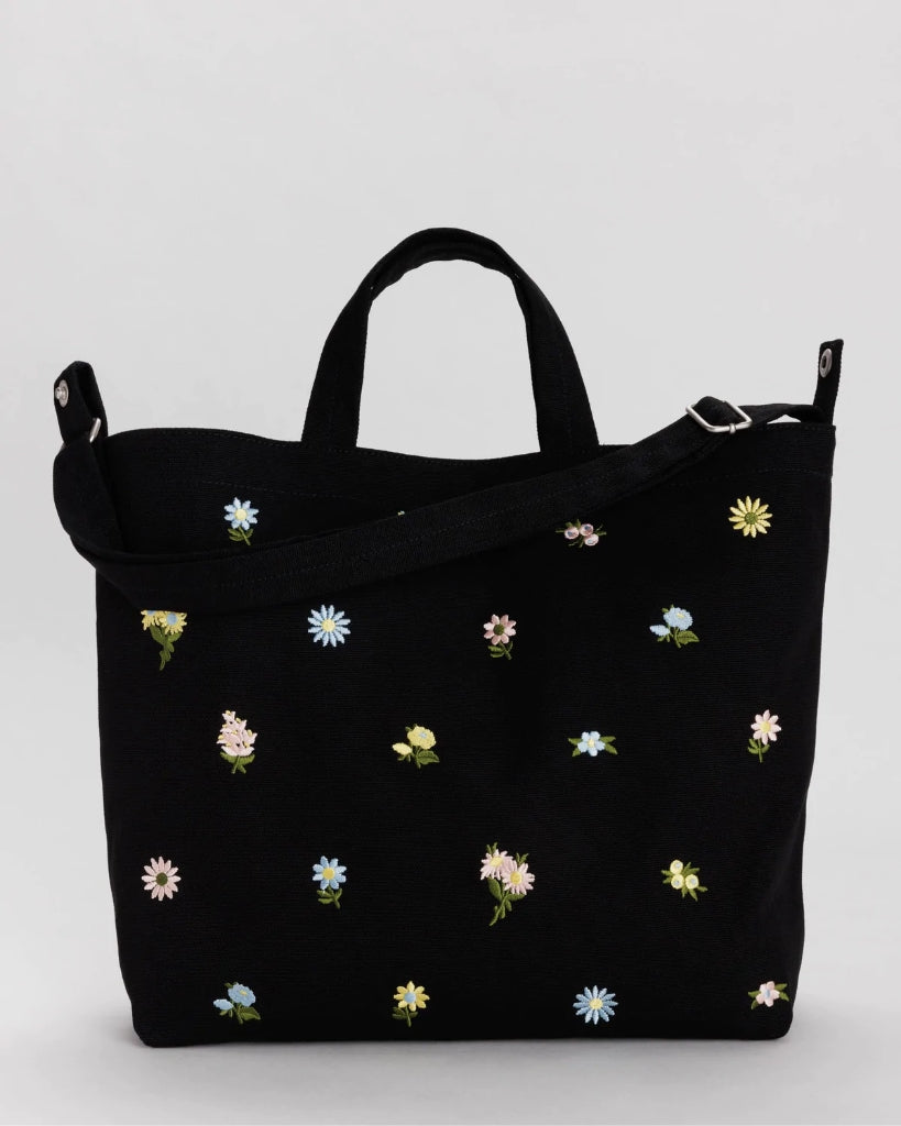 Horizontal Duck Bag - Embroidered Ditsy Floral Black