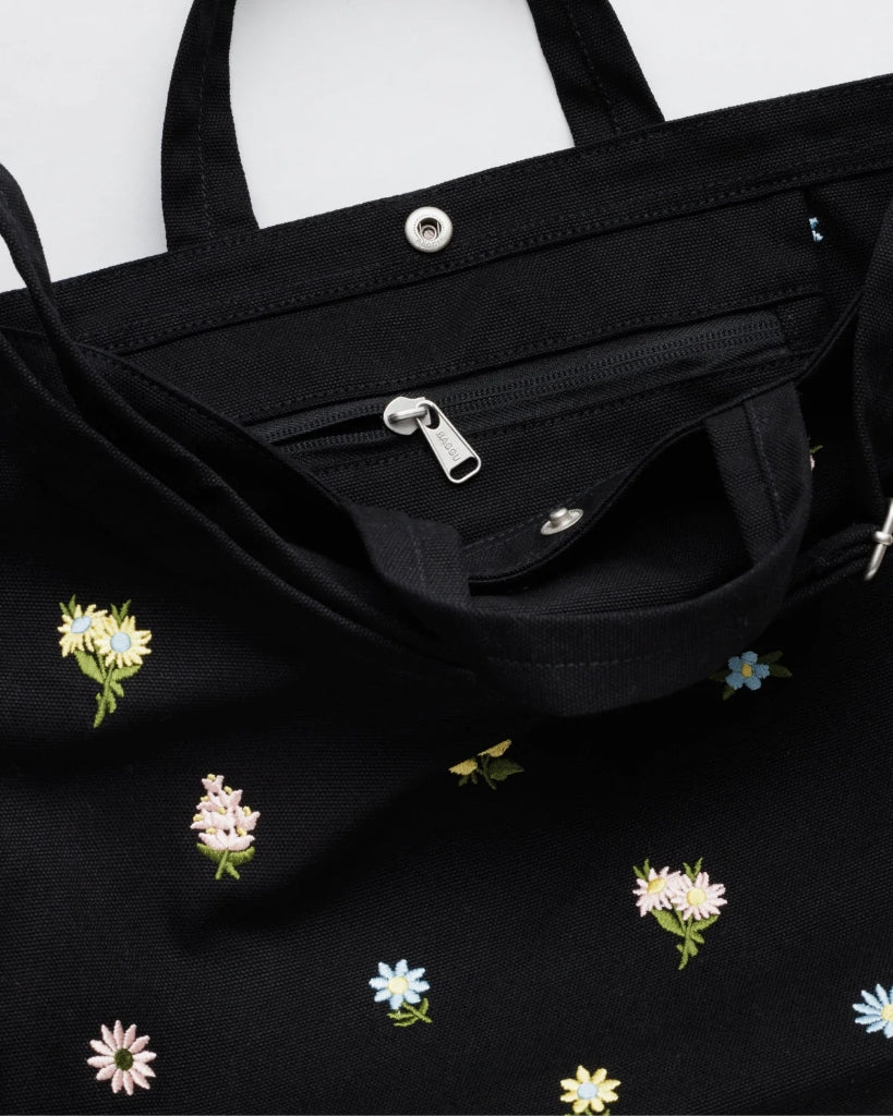 Horizontal Duck Bag - Embroidered Ditsy Floral Black
